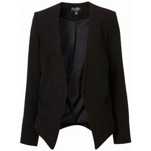 TOPSHOP Open Front Collarless Blazer Jacket Angled Sleek Pen Pockets Black
